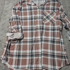 Eden & Olivia Plaid Button Down Shirt - Brown and White